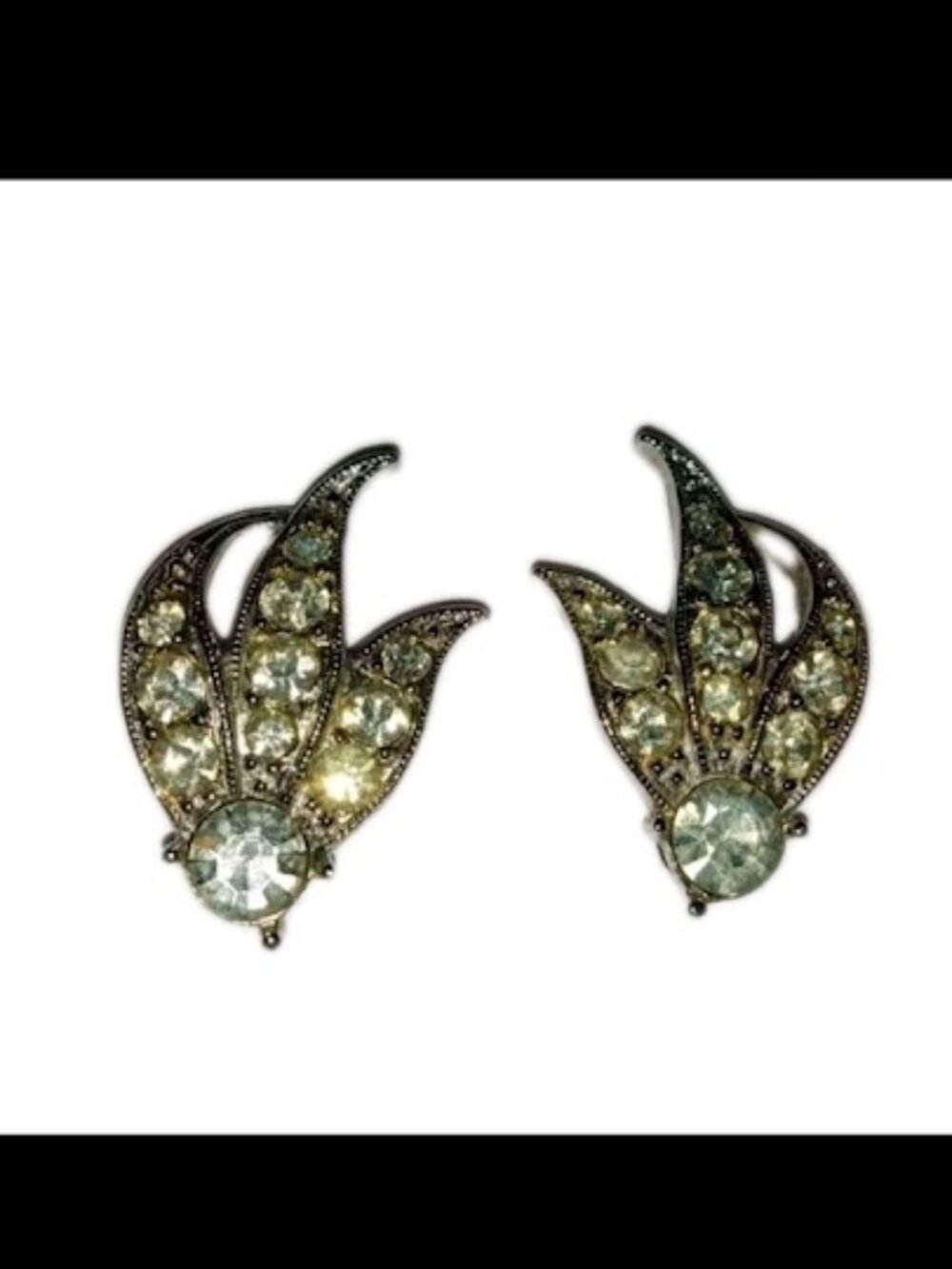 Sarah Cov Vintage Feather Rhinestone Clip‑On Earrings